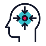 Icon of arrows pointing inward on a person's head