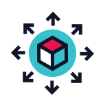 An icon of a vector box with arrows pointing away from it