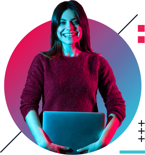 Graphic of a girl holding a laptop